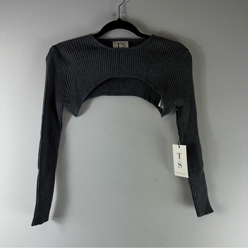 Twine & String Cropped Cut Off Gray Ribbed Women’s Sweater Top Size S